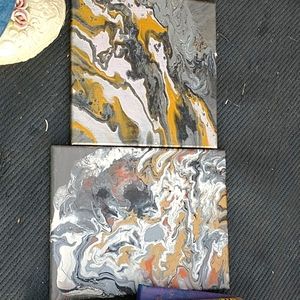 Handpainted gold n silver swirls artwork set of 2
